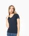 K394 - Dames-t-shirt piqué V-hals Navy / Light Grey / White