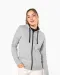 K467 - Damessweater met rits en capuchon in contrasterende kleur Black / Fine Grey